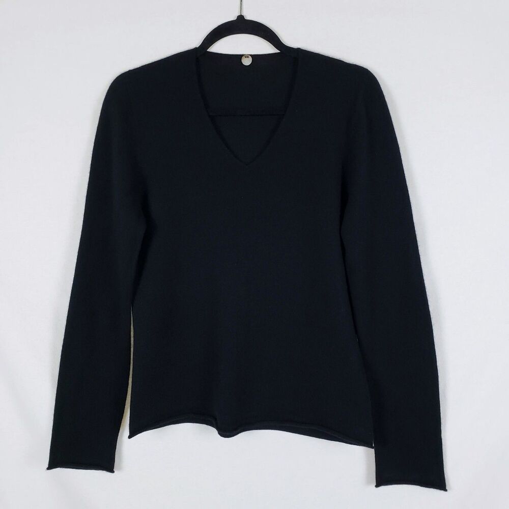 Margaret O'Leary Cashmere Sweater Womens M V-Neck Quiet Luxury Minimalist Black